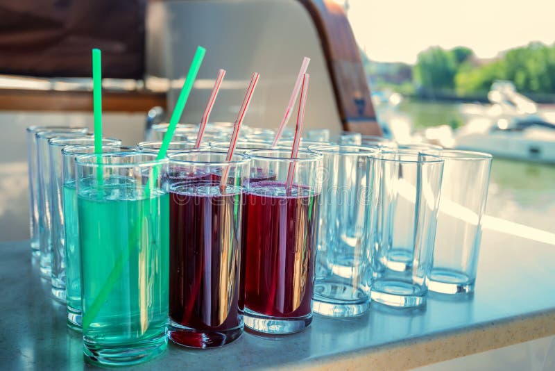 Many Nonalcoholic Drinks with Lime and Mint Stock Image Image of