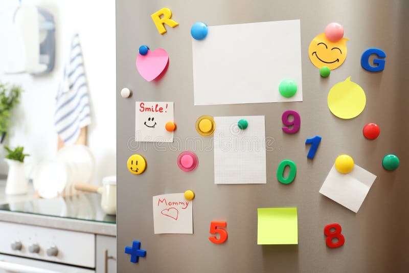 Many Notes And Empty Sheets With On Refrigerator Door In