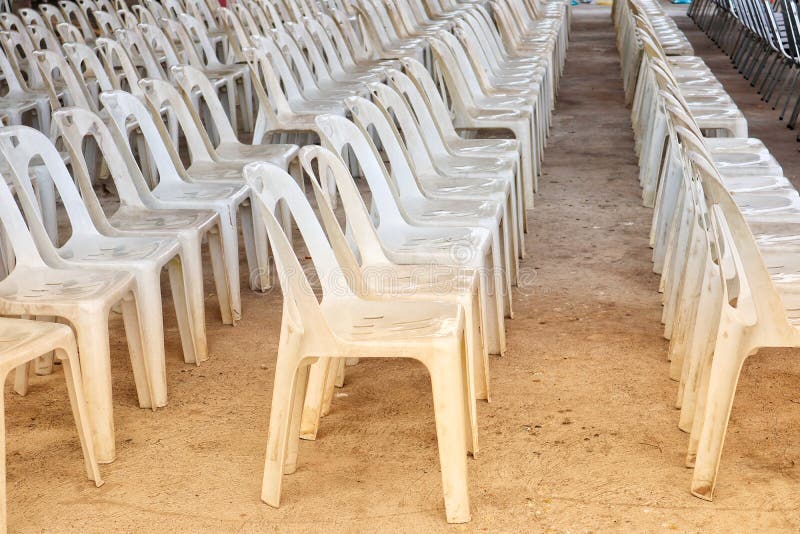 Many Old White Plastic Chairs Placed on the Floor Stock Photo Image