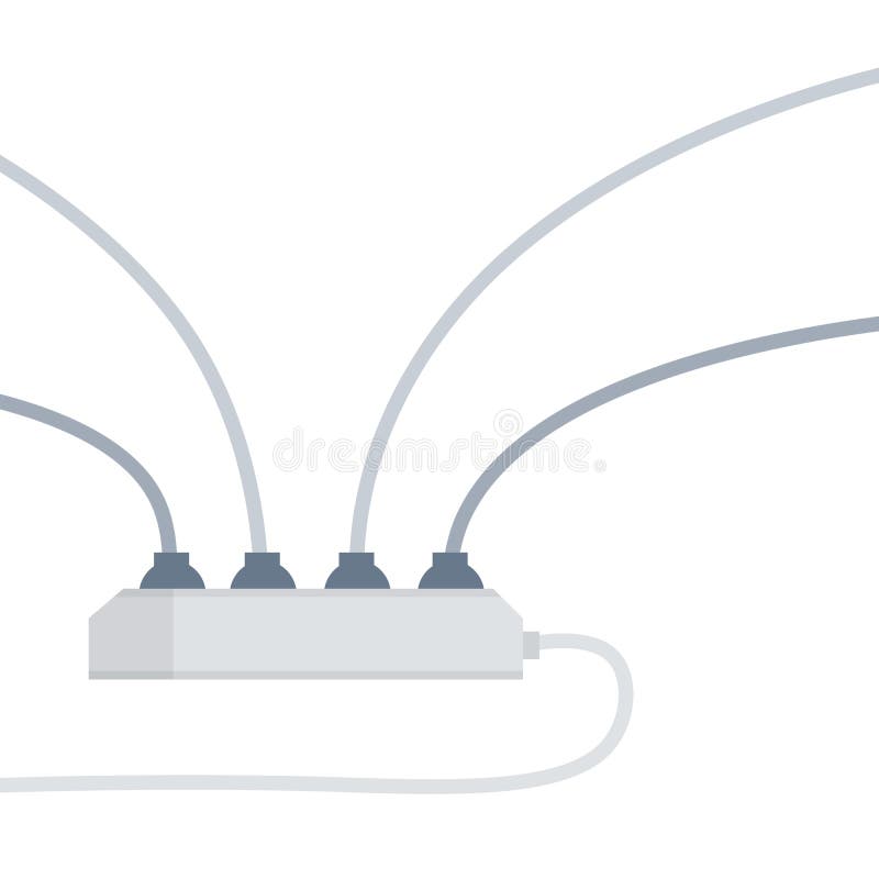 Many outlets to plug with the wires. vector illustration