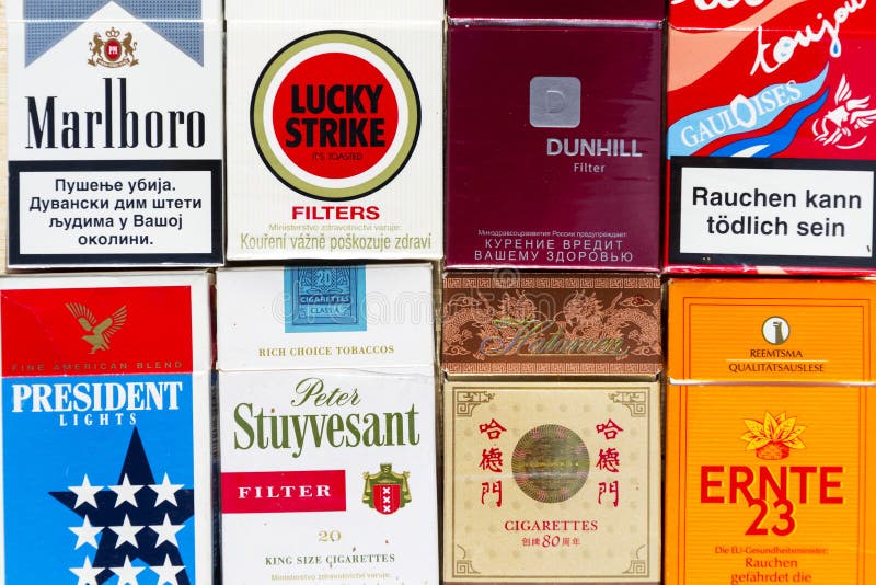 Many Packs of Different Cigarettes Photographed with Top View Flat Lay ...