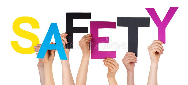 Many People Hands Holding Colorful Word Safety royalty free stock images
