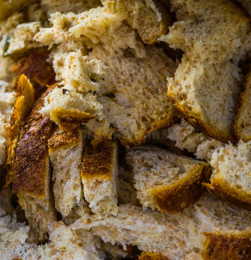 Many Pieces of Bread in Macro Closeup, Bird Food, Baking Industry
