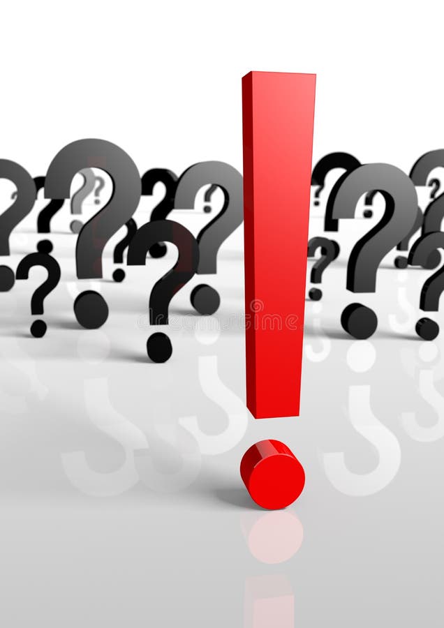 Many Questions, only one exclamation mark! 3d vector illustration