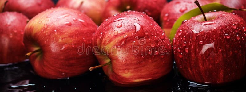 Many red ripe apples close-up with water drops royalty free stock photo