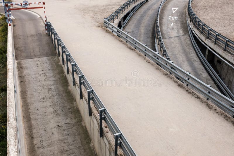 Many roads and ramps with steel guard rails royalty free stock photos