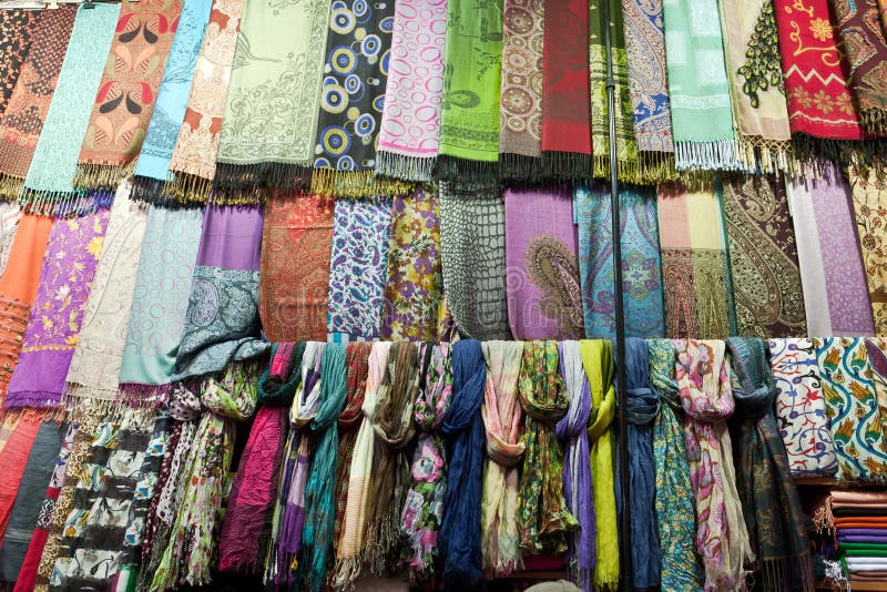 Many scarfs made from silk.