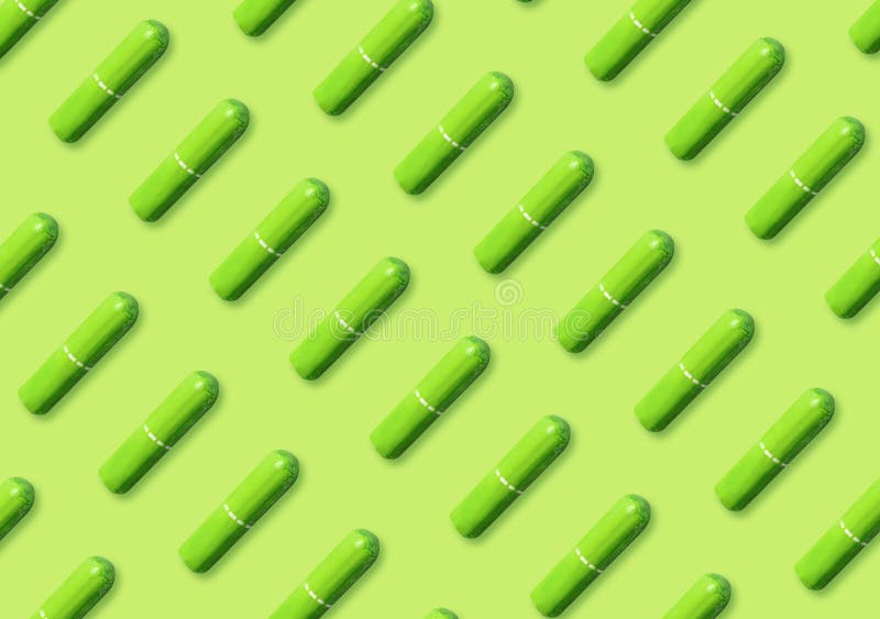 Many Tampons on Light Green Background, Flat Lay Stock Photo Image of