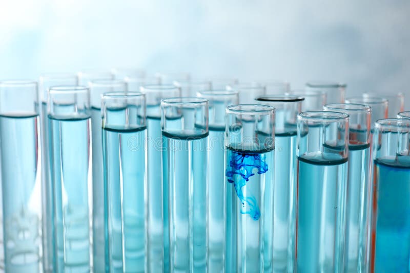 Many Test Tubes With Light Blue Liquid Stock Photo Image of