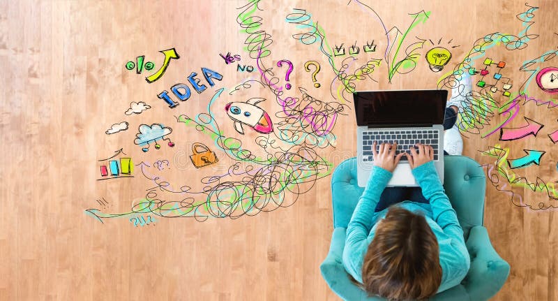 Many thoughts with woman using laptop stock image Many thoughts with woman using laptop stock image