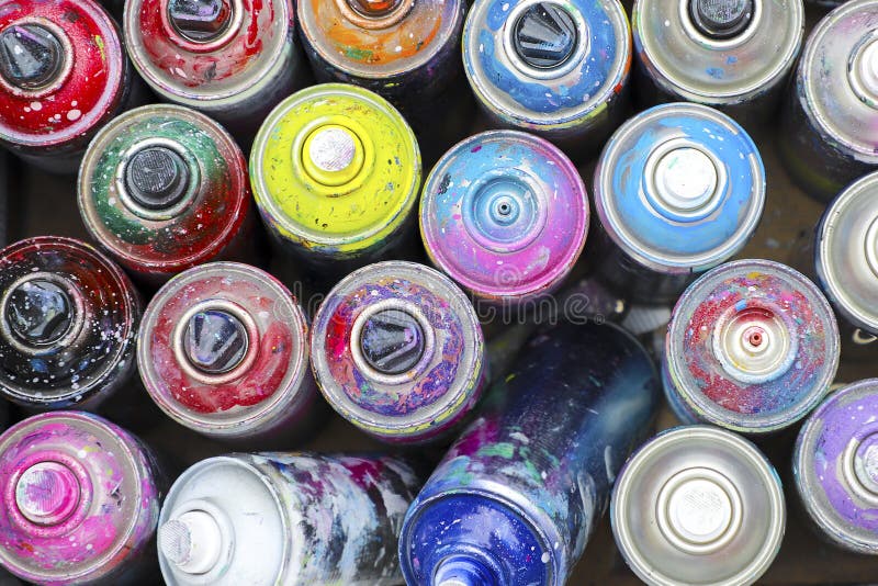 Many used cans of spray paint. royalty free stock image Many used cans of spray paint. royalty free stock image