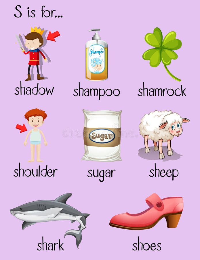 Many Words Begin with Letter S Stock Vector - Illustration of phonetics, kindergarten: 74985855 Many Words Begin With Letter S Stock Vector - Illustration Of Phonetics, Kindergarten: 74985855