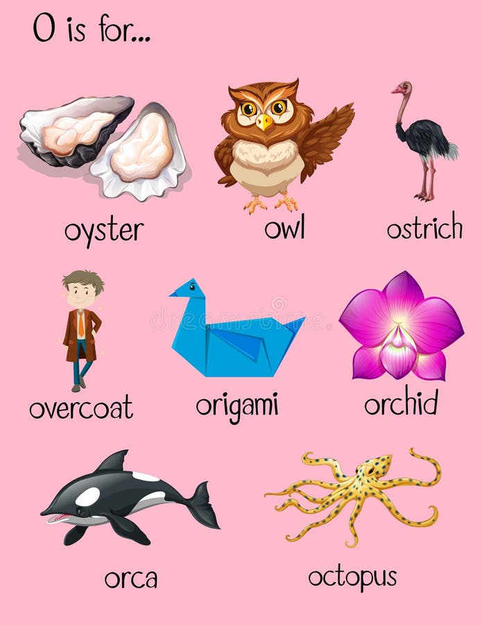 Many words for letter O stock vector. Illustration of ostrich - 74986085