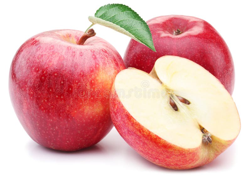 Manzana roja con la hoja y la rebanada. imagen de archivo