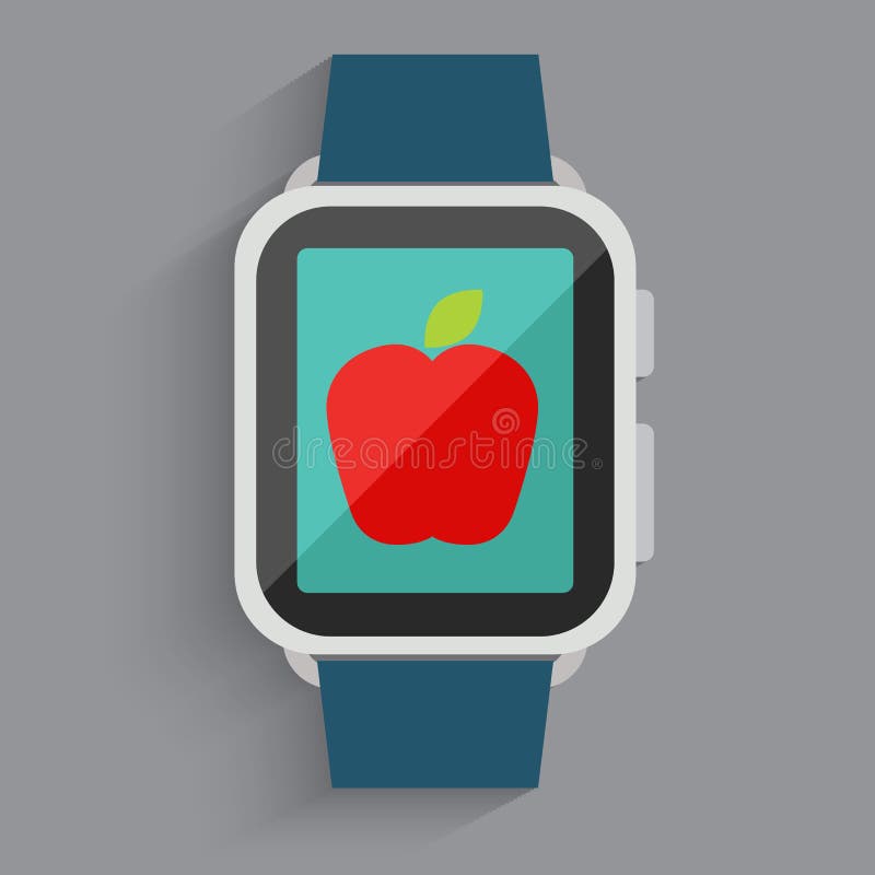 Manzana roja en pantalla del reloj stock de ilustración Manzana roja en pantalla del reloj stock de ilustración