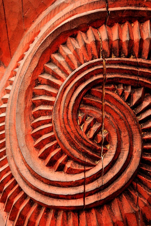 Maori wood carving design stock photo