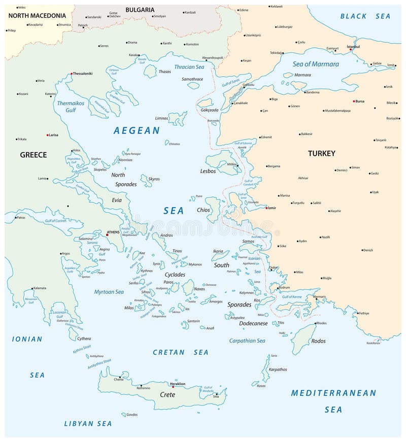 Map of the Aegean, part of the Mediterranean between Greece and Turkey