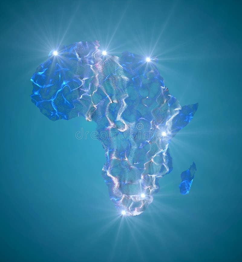 Map of Africa with Major Cities Marked with a Light Stock Photo Image