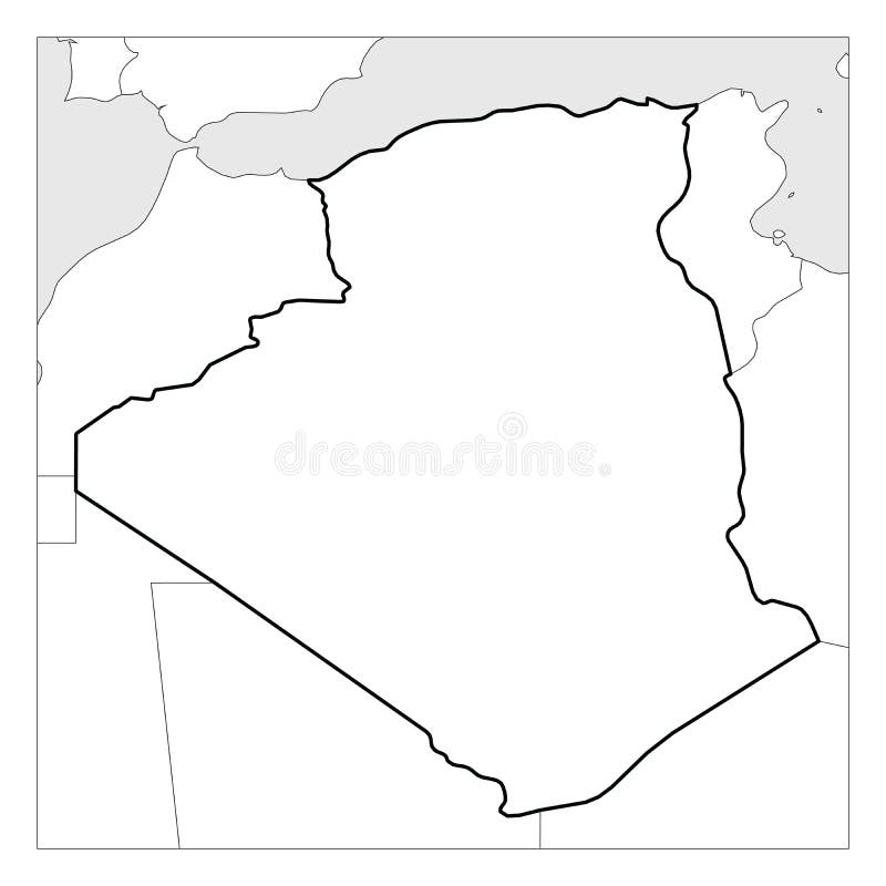 Map of Algeria black thick outline highlighted with neighbor countries stock illustration