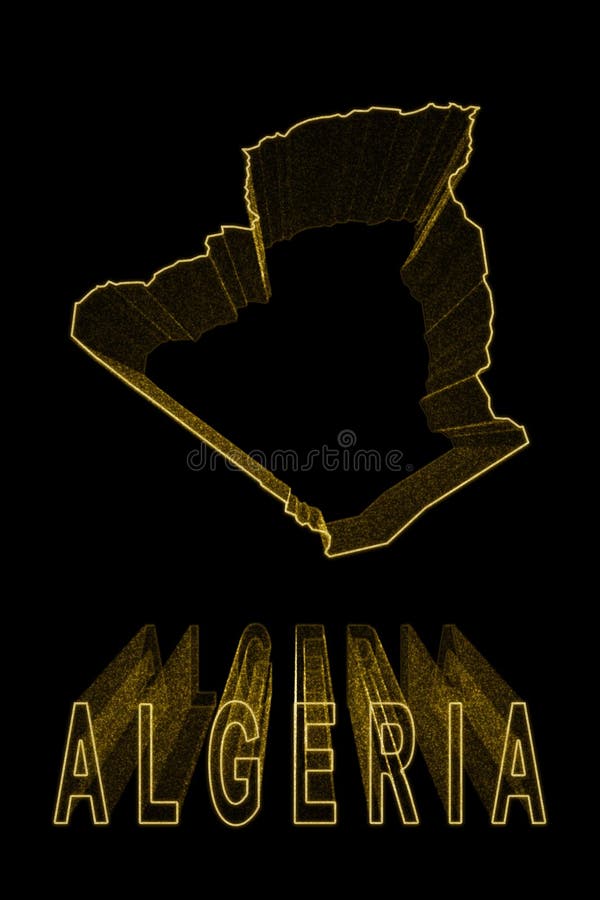 Map of Algeria, Gold Map On Black Background royalty free illustration