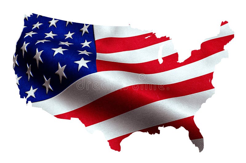 Map of American USA with waving flag in background, united states of america