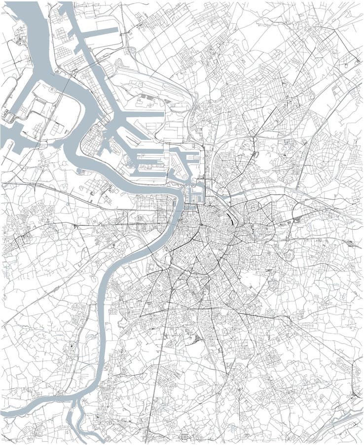Map of Antwerp, satellite view, black and white map. Belgium vector illustration Map of Antwerp, satellite view, black and white map. Belgium vector illustration