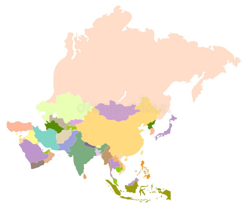 Vektorová mapa asie, každá země je individuální izolovaný objekt.