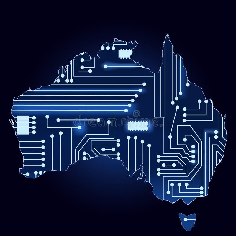 Map of Australia with Electronic Circuit Stock Vector Illustration of