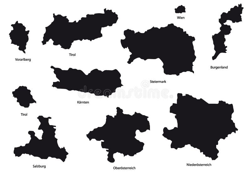 Map of Austria with names black vector illustration