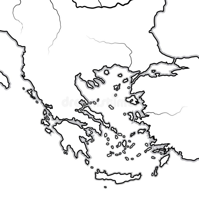 Map of The GREEK Lands: Greece, Peloponnese, Thrace, Macedonia, Balkans, Aegean Sea. Geographic chart.