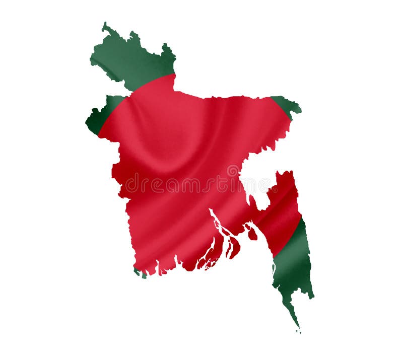Map of Bangladesh with waving flag isolated on white
