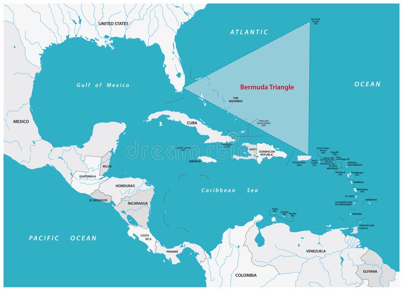 Map Bermuda Triangle or Devil`s Triangle in the Atlantic Ocean Stock