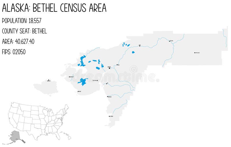 Map of Bethel Census Area in Alaska, USA. Stock Vector Illustration