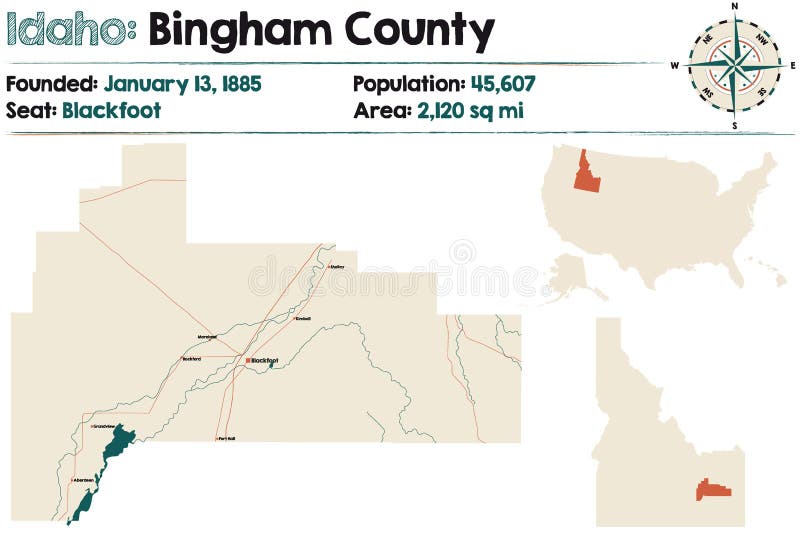 Map of Bingham County in Idaho Stock Vector Illustration of nation