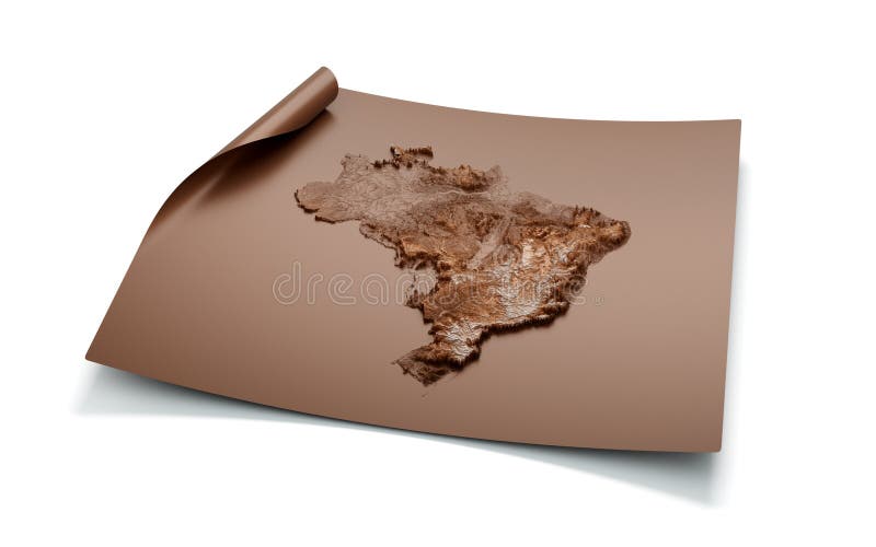 Map Of Brazil Old Style Brown On Unrolled Map Paper Sheet On White Background, 3d illustration. Map Of Brazil Old Style Brown On Unrolled Map Paper Sheet On