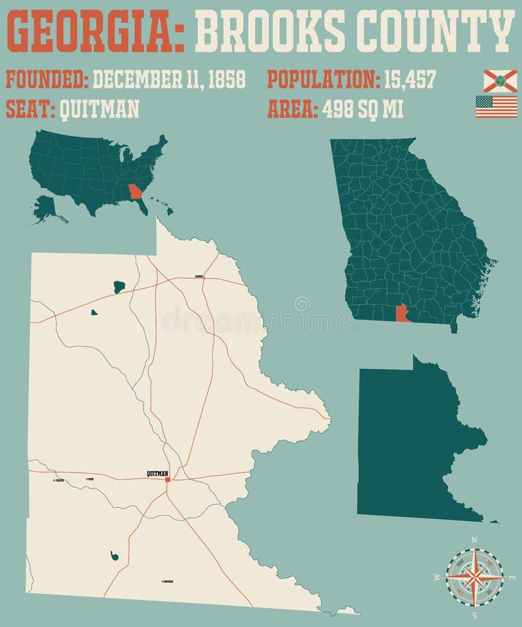 Map of Brooks County in Stock Vector Illustration of