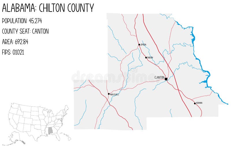 Map of Chilton County in Alabama, USA. Stock Vector Illustration of
