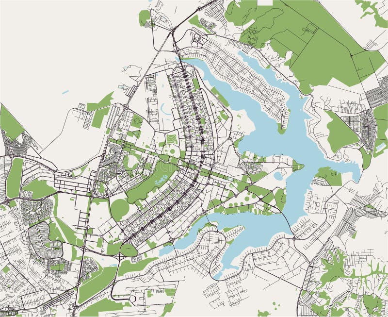 Map of the city of Brasilia, capital of Brazil vector illustration