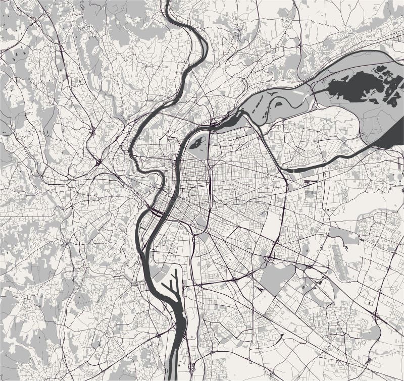 Map of the city of Lyon, France stock illustration