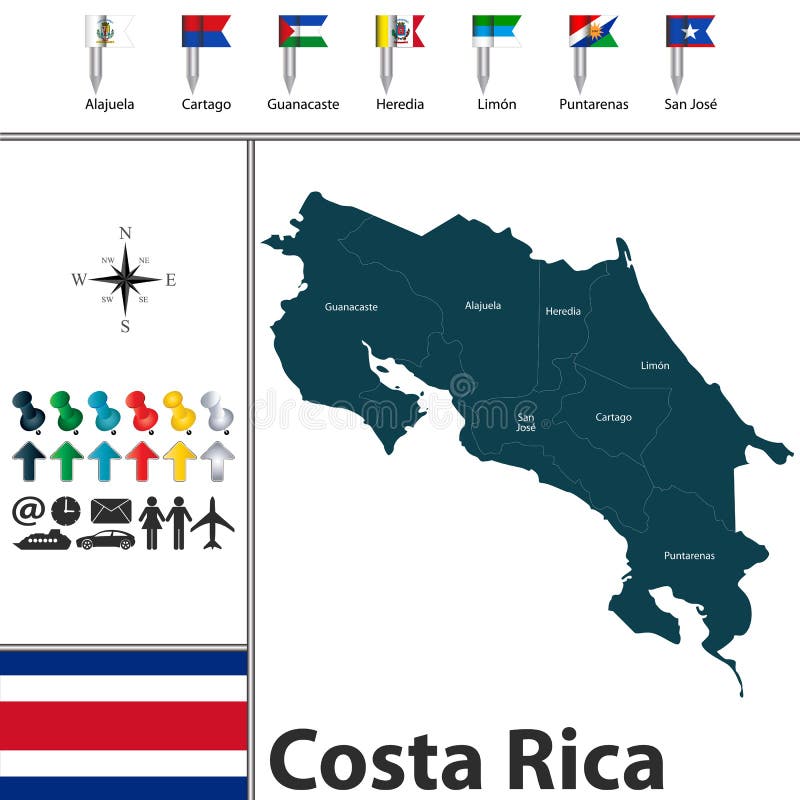 Heredia Map Of Costa Rica With National Flag Illustration Stock Vector