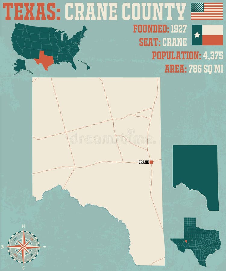 Map of Crane County in Texas Stock Vector Illustration of rivers