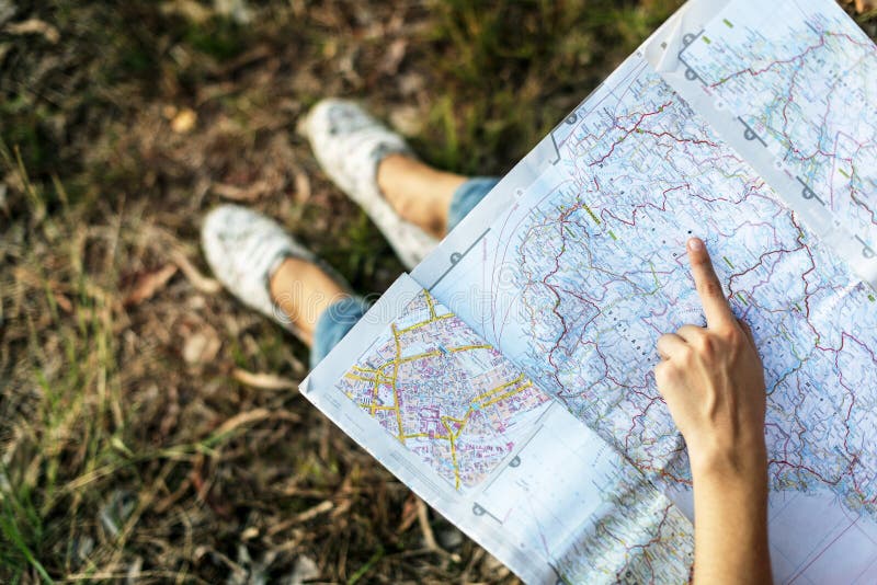 Map Destination Direction Route Travel Trip Trek Concept Stock Image