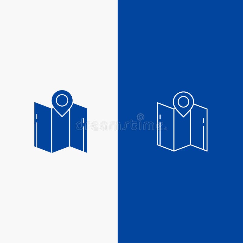 Map, Direction, Location, Navigation, Pointer Line and Glyph Solid icon Blue banner Line and Glyph Solid icon Blue banner vector illustration