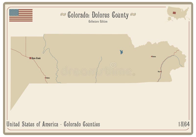 Map of Dolores County in Colorado Stock Vector Illustration of creek