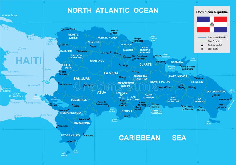 Map Dominican Republic Vector Illustration Vector Map Dominican Republic Borders Regions Flag Blue Tones 168386690 