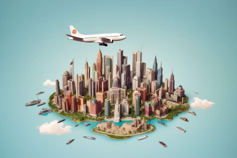 map city plane travel globe earth concept illustration europa global. Generative AI. vector illustration