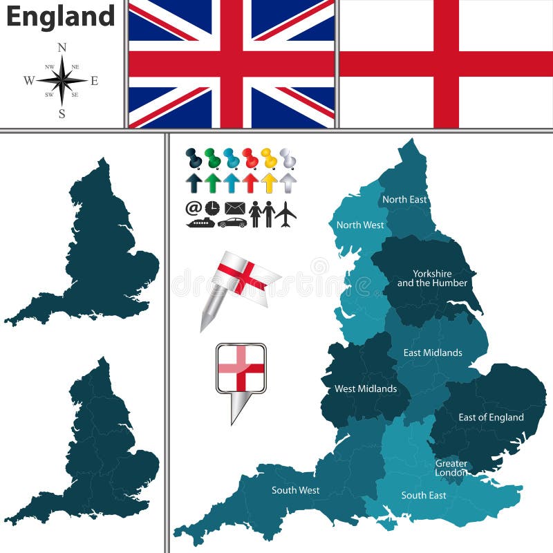 Regions of England stock vector. Illustration of east - 13720879