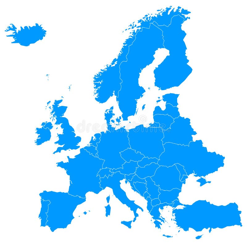 Blue map of Europe - political borders stock illustration
