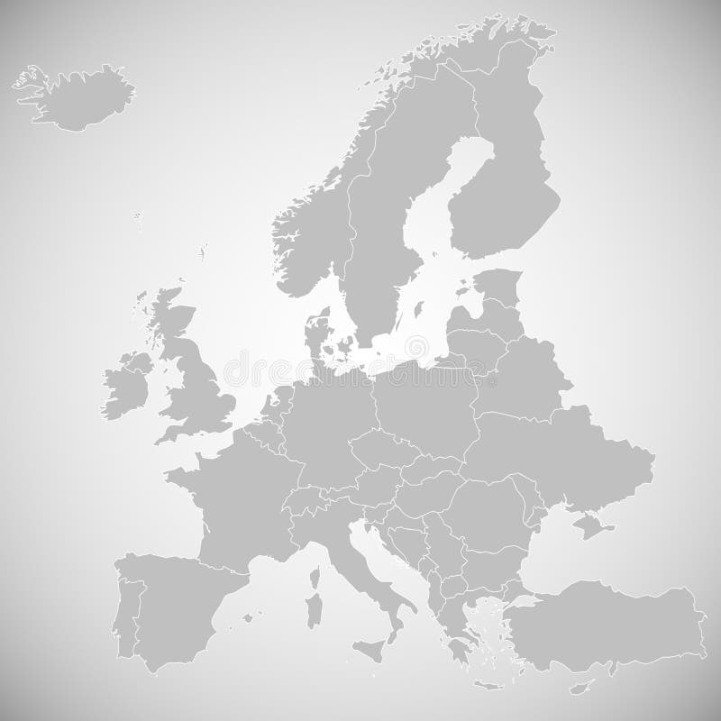 Grey map of Europe - political borders stock illustration