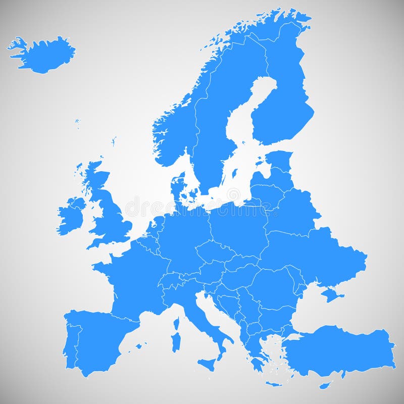 Blue map of Europe - political borders vector illustration